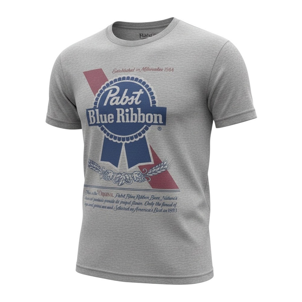 NWT Pabst Blue Ribbon PBR Beer Graphic T-Shirt Mens Small Heather Gray Brew City